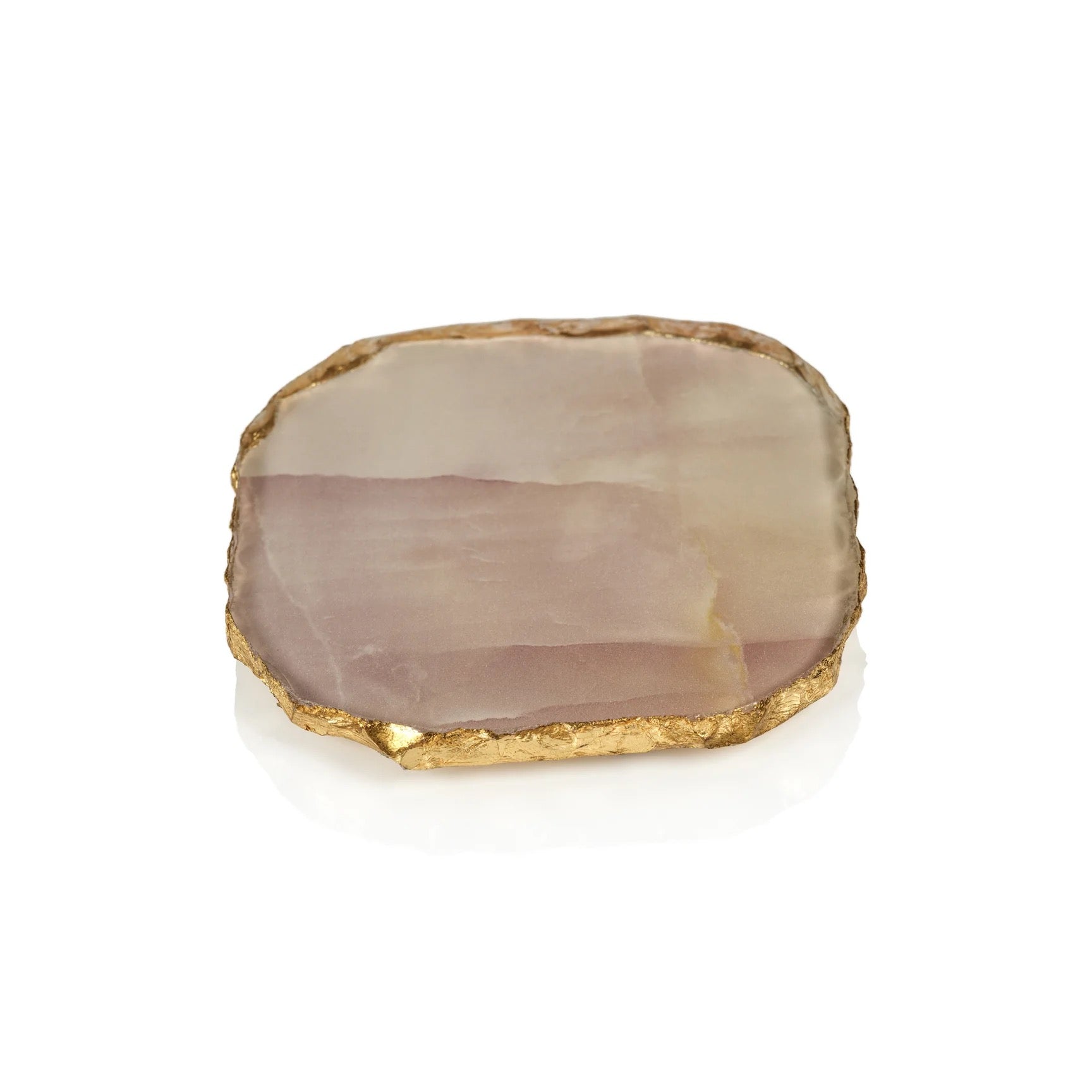 Smoky quartz crystal with gold edge on a white background