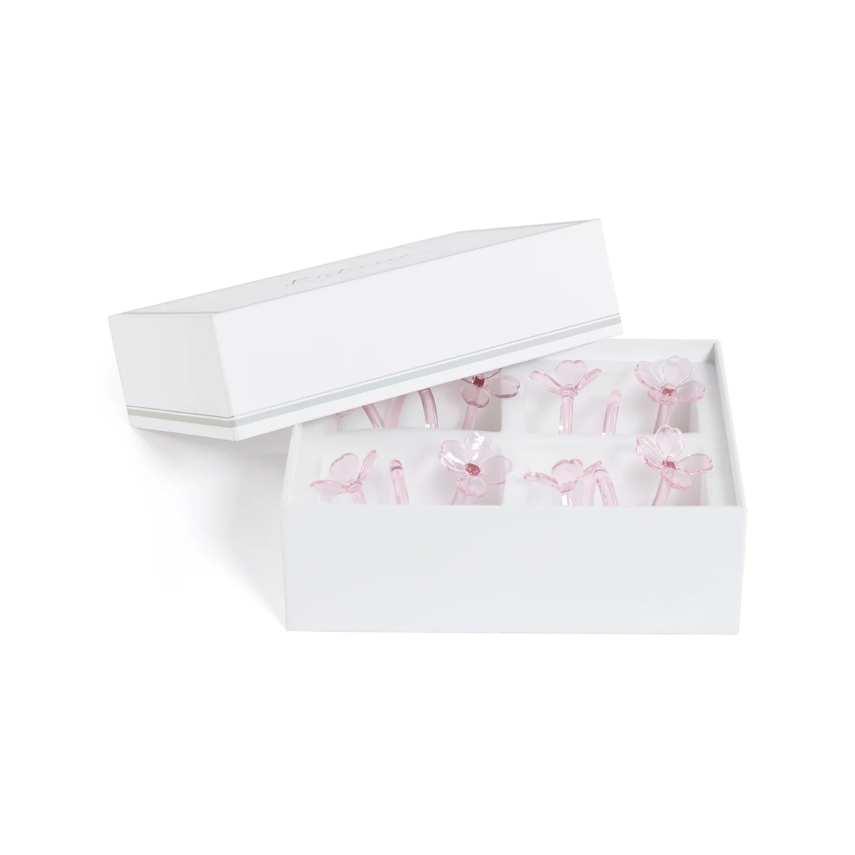 White jewelry box with pink floral designs on a white background