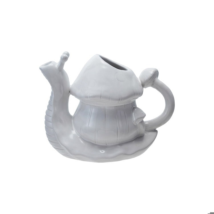 White ceramic snail-shaped vase on a white background
