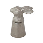 Metallic rabbit-shaped salt and pepper shaker set on a white background