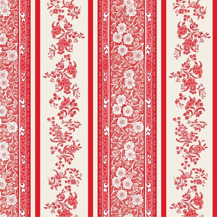 Red and white floral striped pattern on a red background