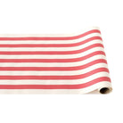 Roll of red and white striped fabric on a white background