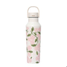 Floral-patterned water bottle on a white background