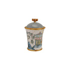 Decorative ceramic jar with lid on a white background
