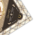 Decorative card with equestrian-themed design and plaid pattern