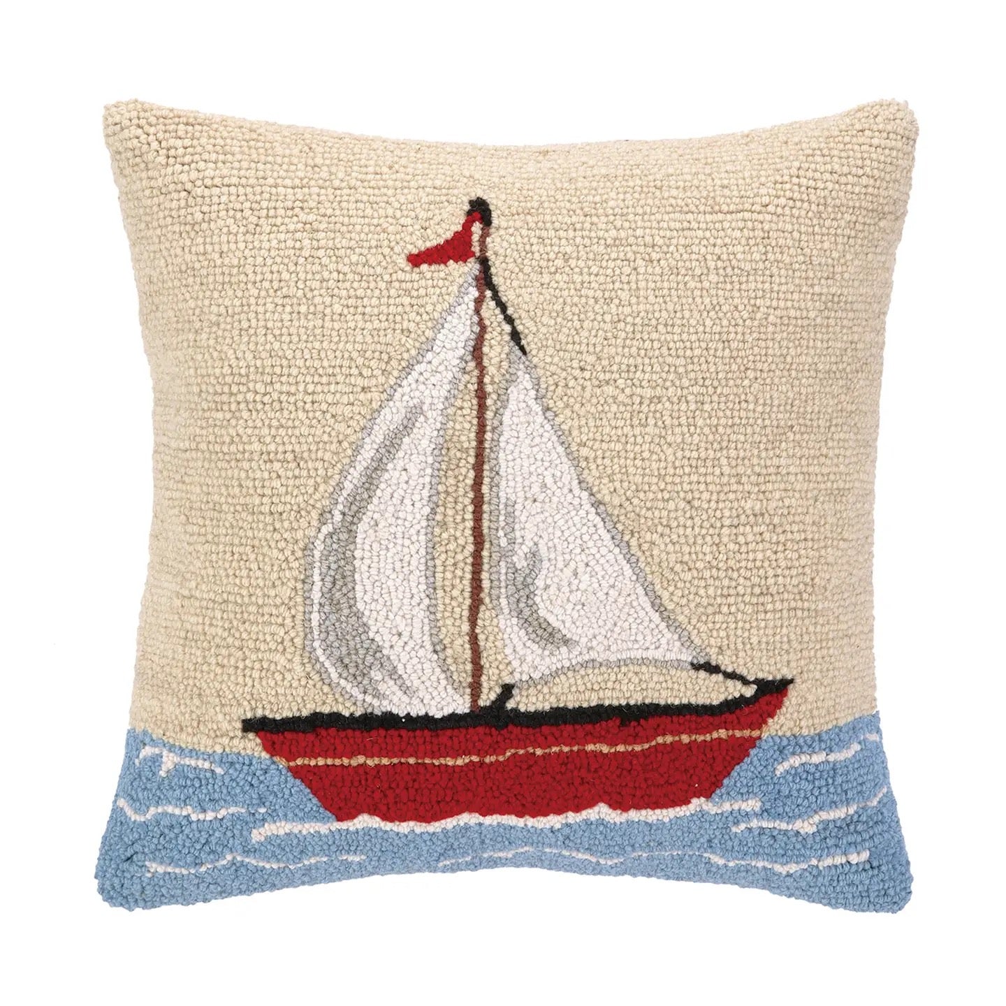 Sailboat Wool Hooked Pillow
