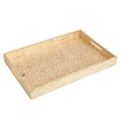 Woven rectangular tray on a white background