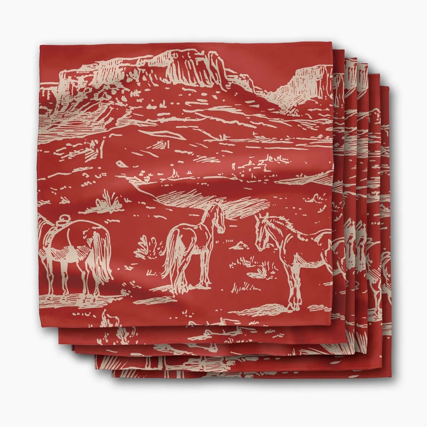 Red napkins with horse pattern on a white background