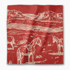 Red fabric with white horse and landscape pattern