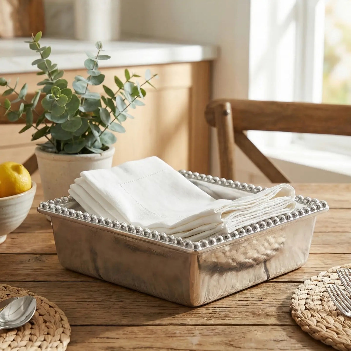 Silver Beaded Cocktail Napkin Holder