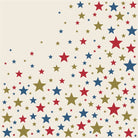 Pattern of red, blue, and gold stars on a beige background