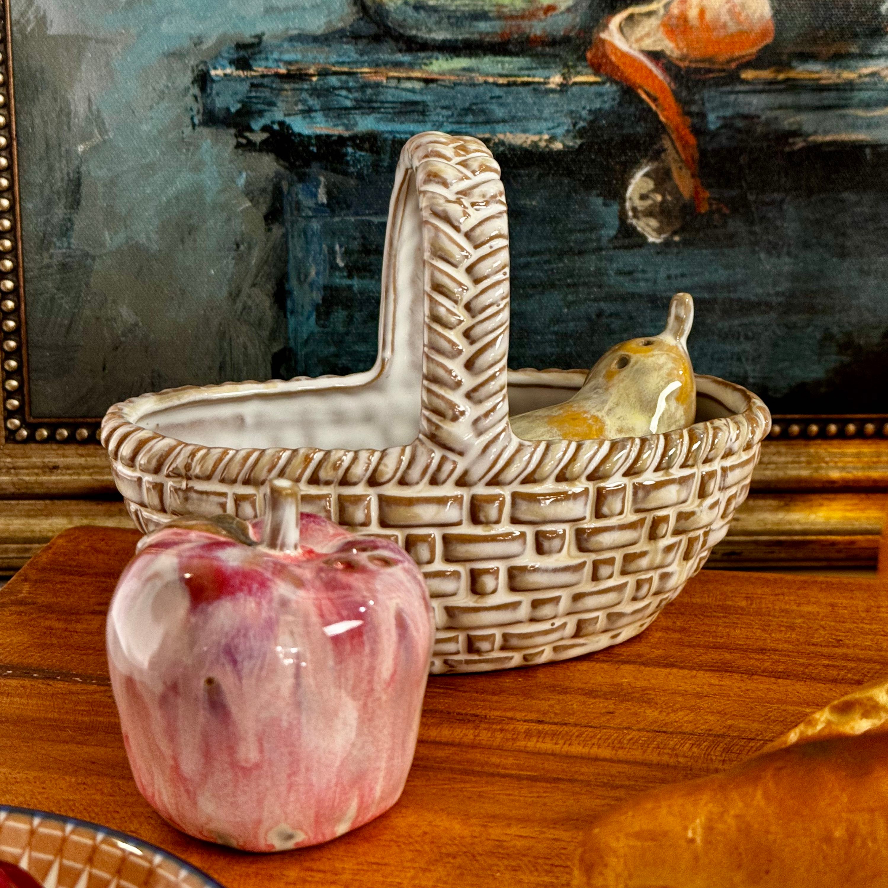 Stoneware Apple & Pear Salt and Pepper Shakers in Basket – Thomas