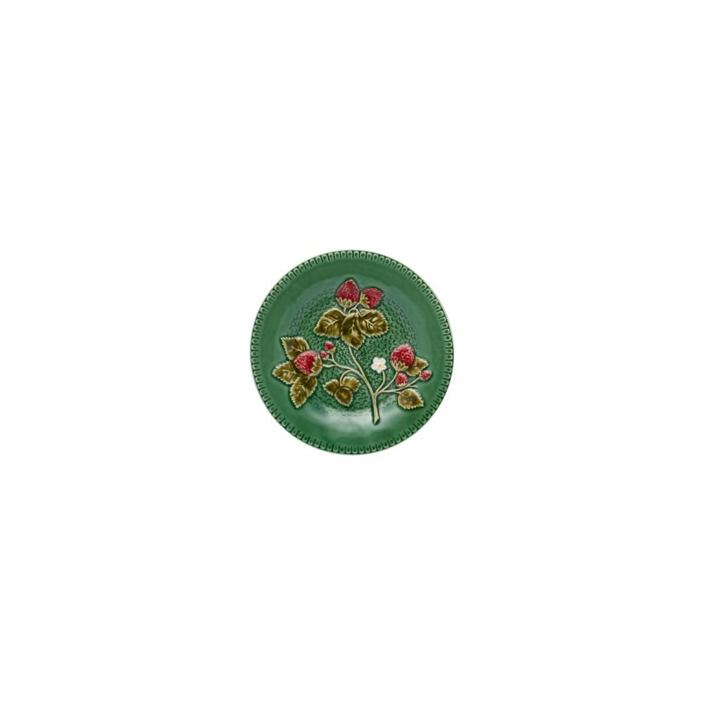 Decorative green plate with floral design on a white background