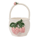 White ceramic basket with strawberry design on a white background