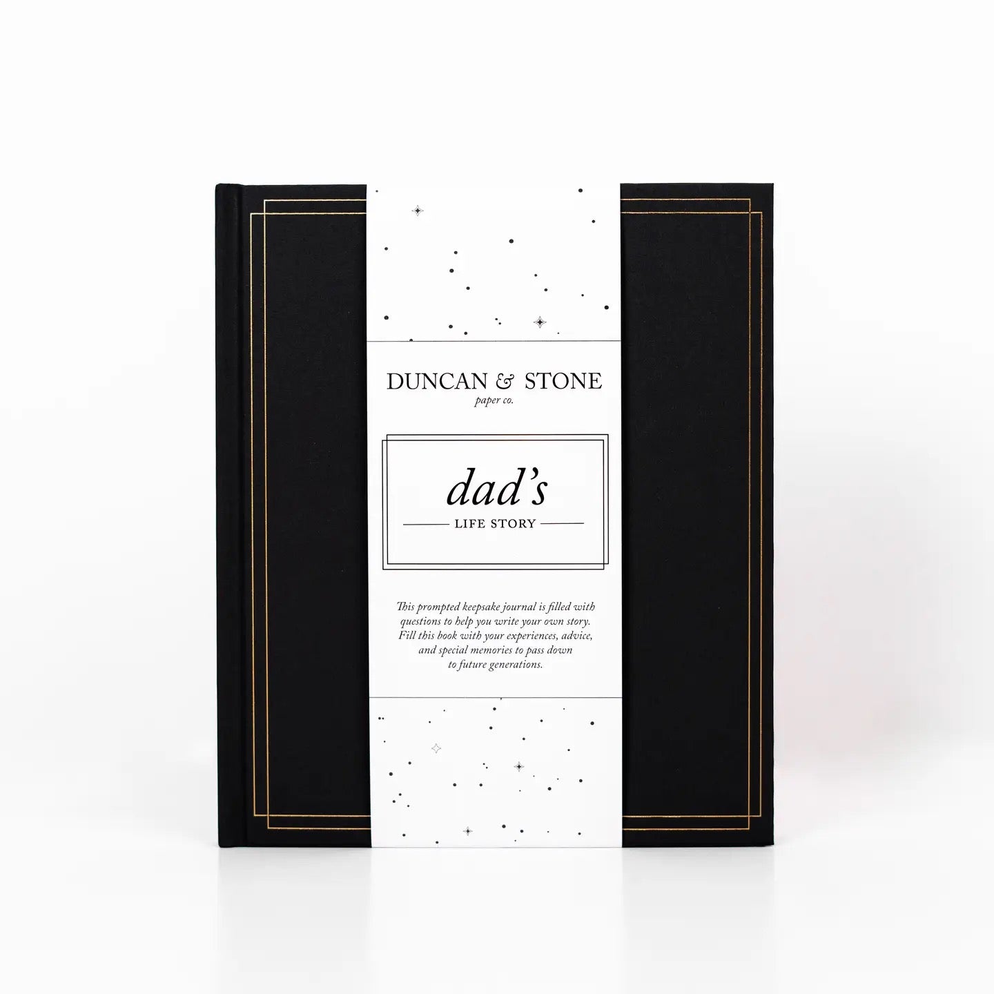 Duncan & Stone 'dad's Life Story' book with black cover and white text on a white background