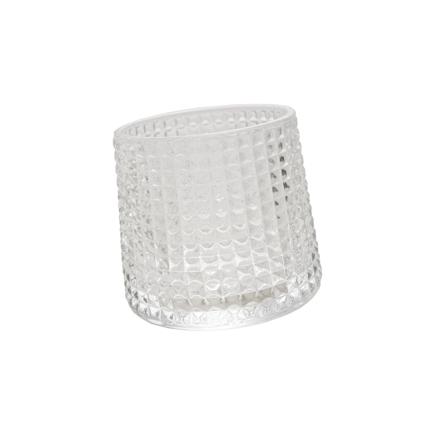 Clear textured glass vase on a white background