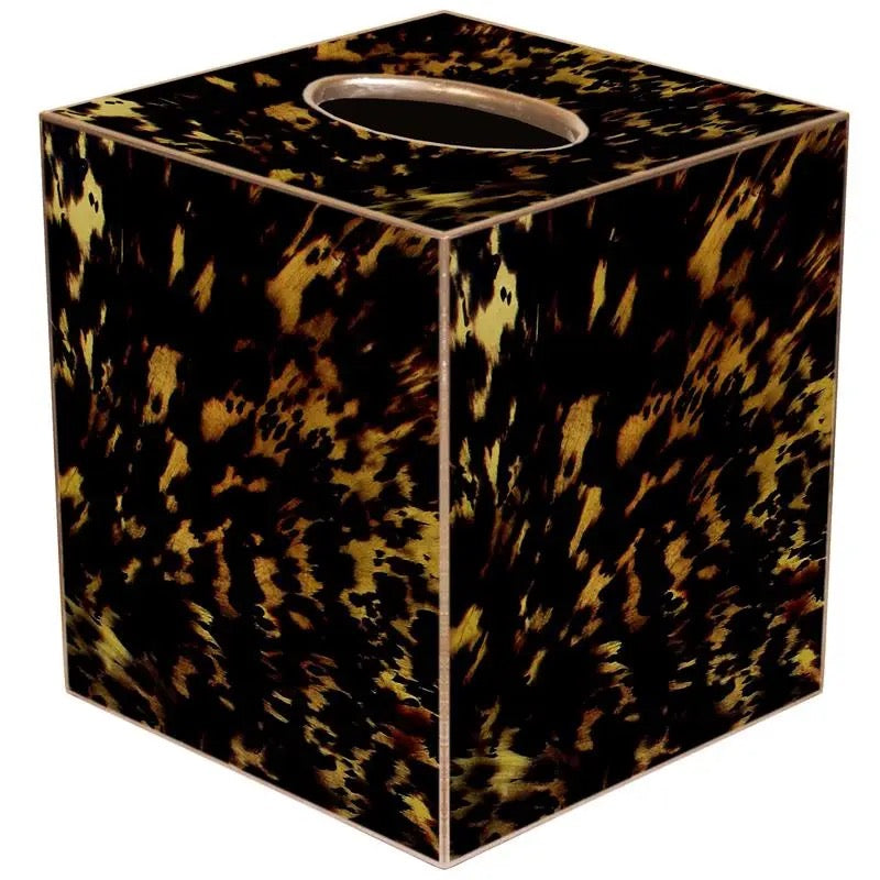 Tortoiseshell patterned tissue box cover on a white background