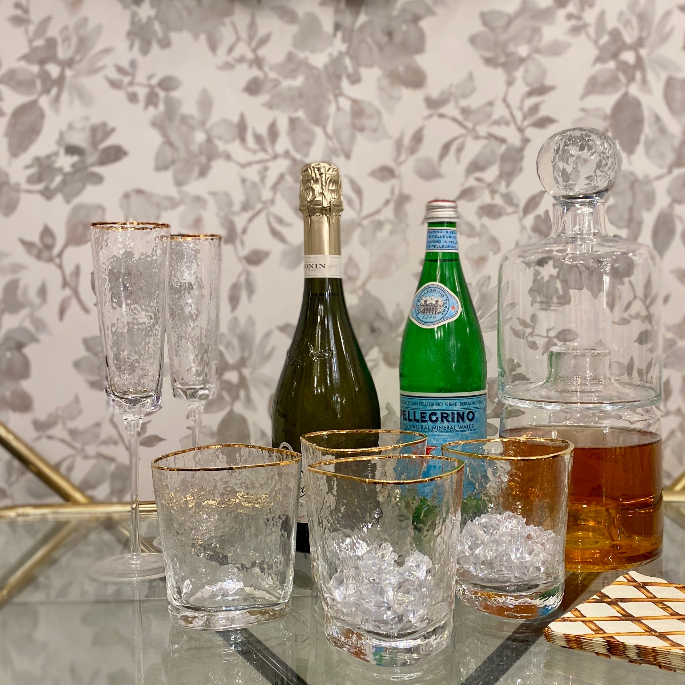Triangular Double Old Fashioned Glass Trimmed in Gold