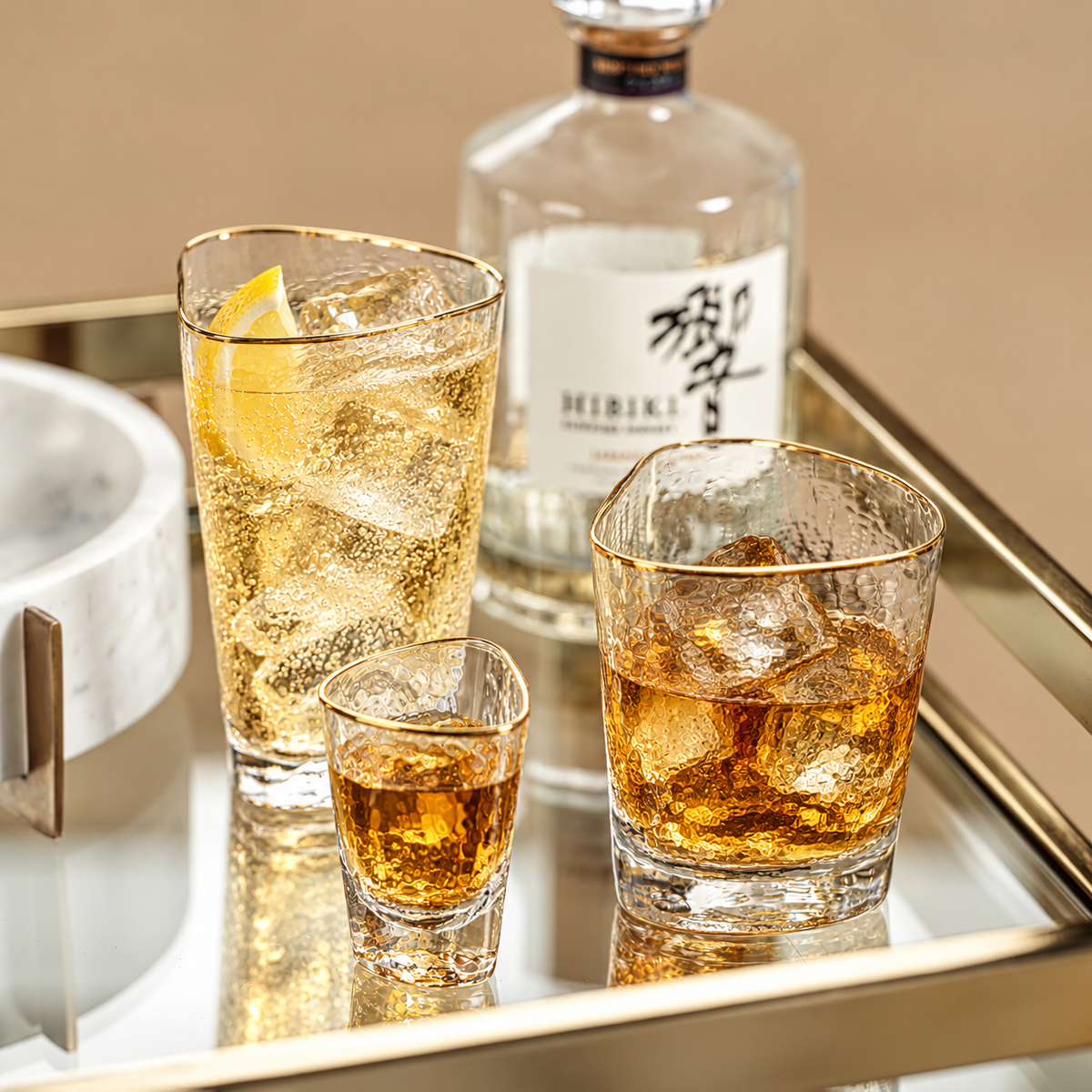 Triangular Highball Glass with Gold Rim