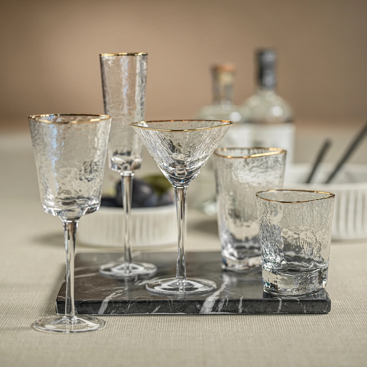 Triangular Highball Glass with Gold Rim