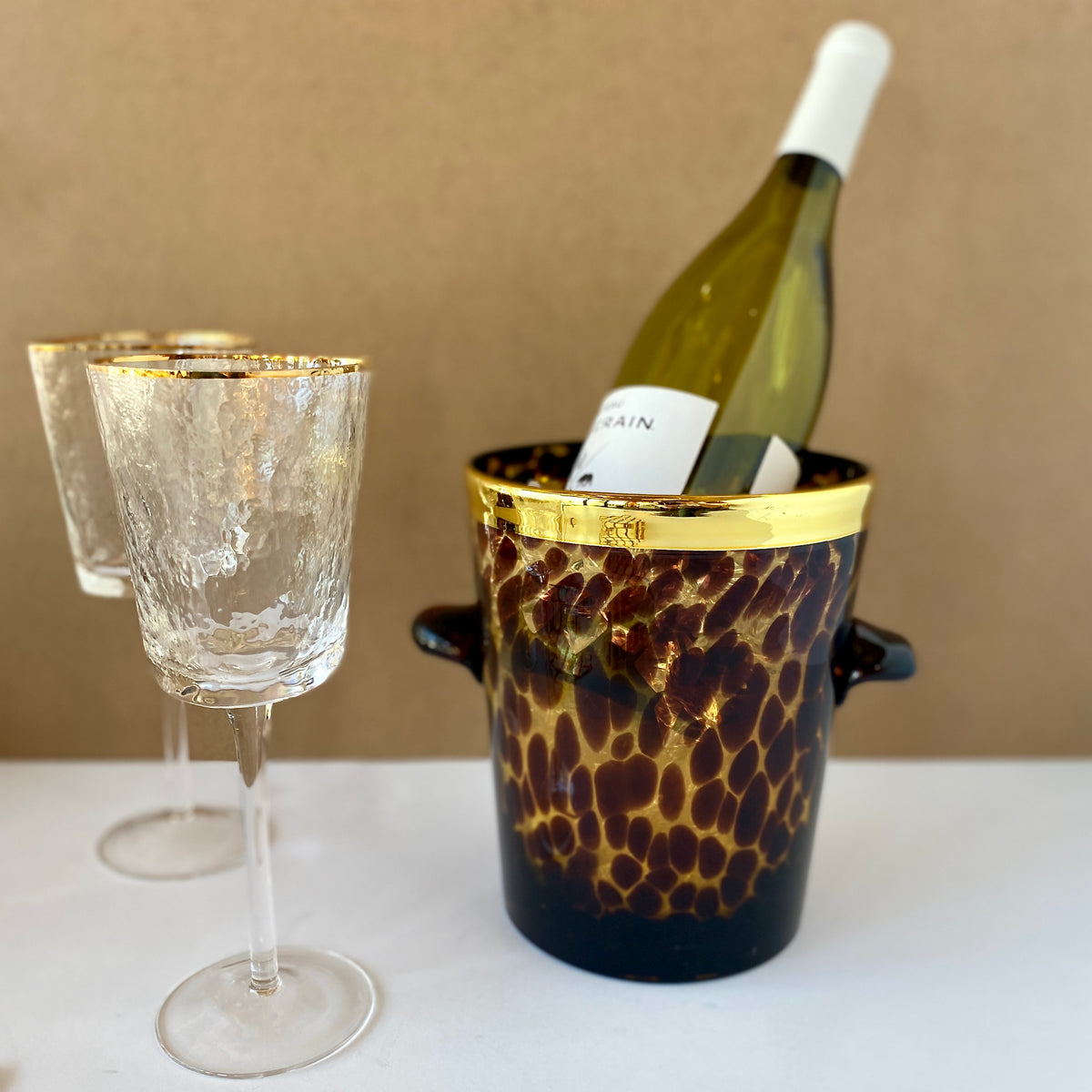 Triangular Wine Glass with Gold Rim