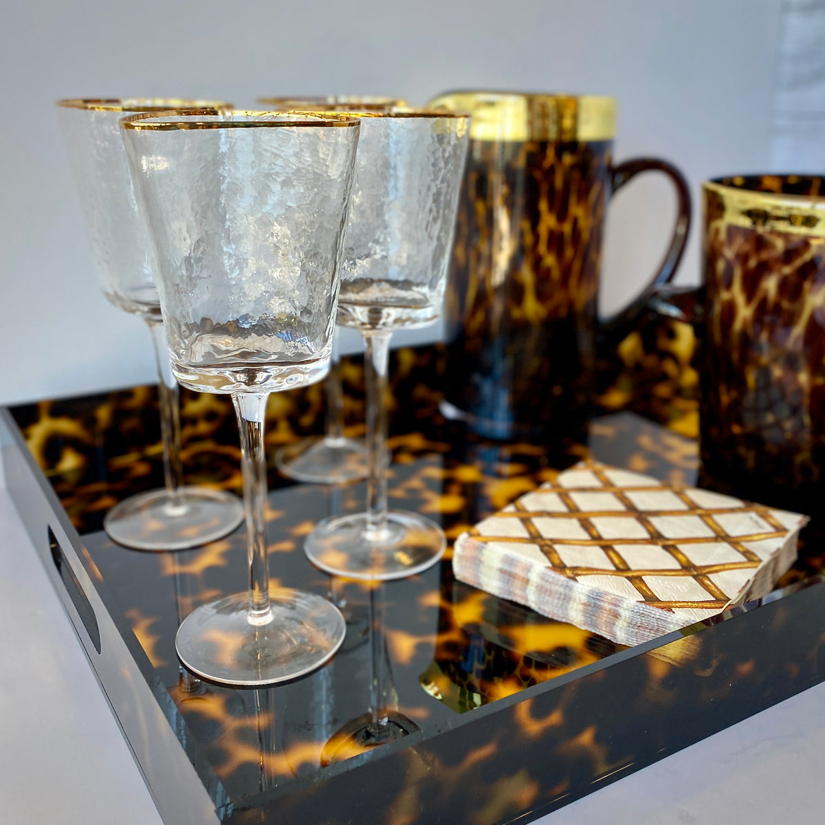 Triangular Wine Glass with Gold Rim
