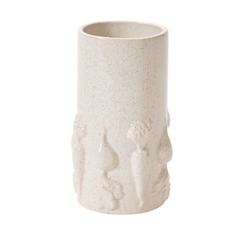 Textured white ceramic vase on a white background
