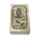Wooden box with ship design on a white background