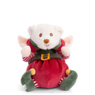 Plush toy bear in elf costume on a white background