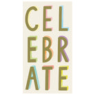 A pack of colorful paper napkins with the word 'CELEBRATE' written in bold letters, arranged in a stacked design.