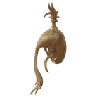 A metal wall mount in the shape of a pheasant with a vintage brass finish.