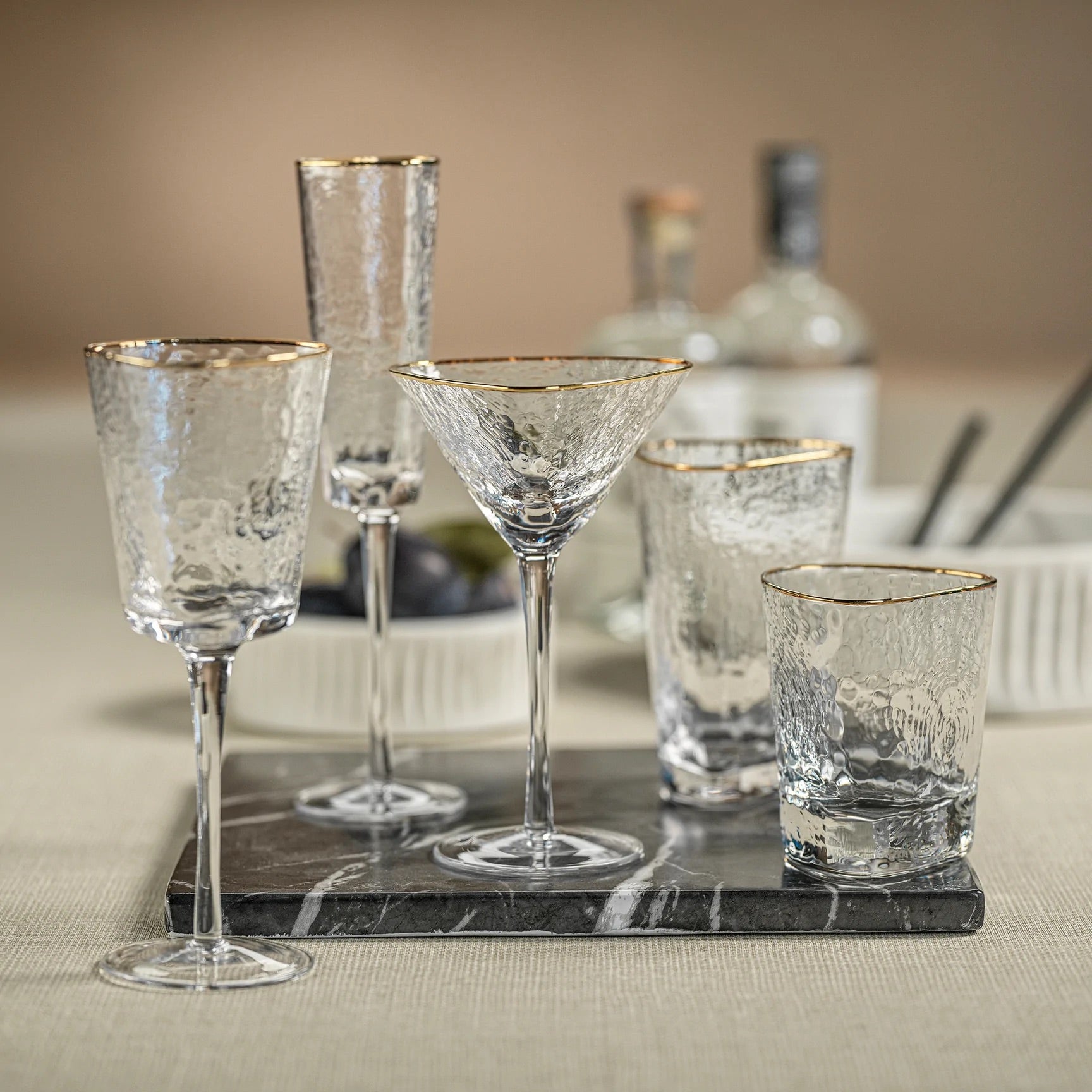 Gold Rim Triangular Martini Glass